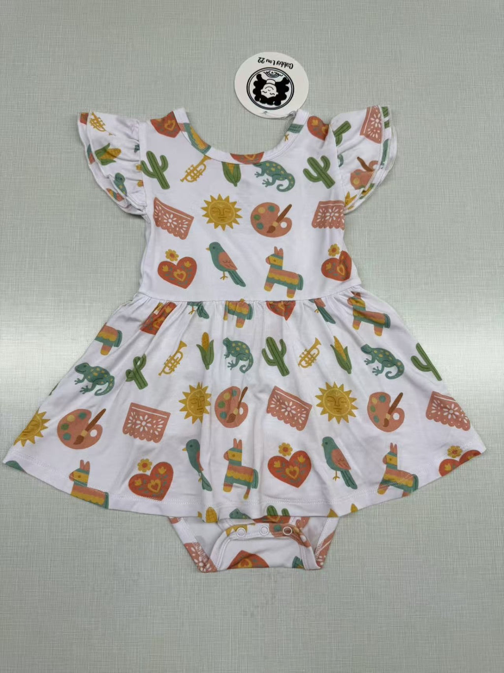 **PRE-SALE** Short Sleeve Whirly Dress with Ruffle Shoulder and Onesie Bottom