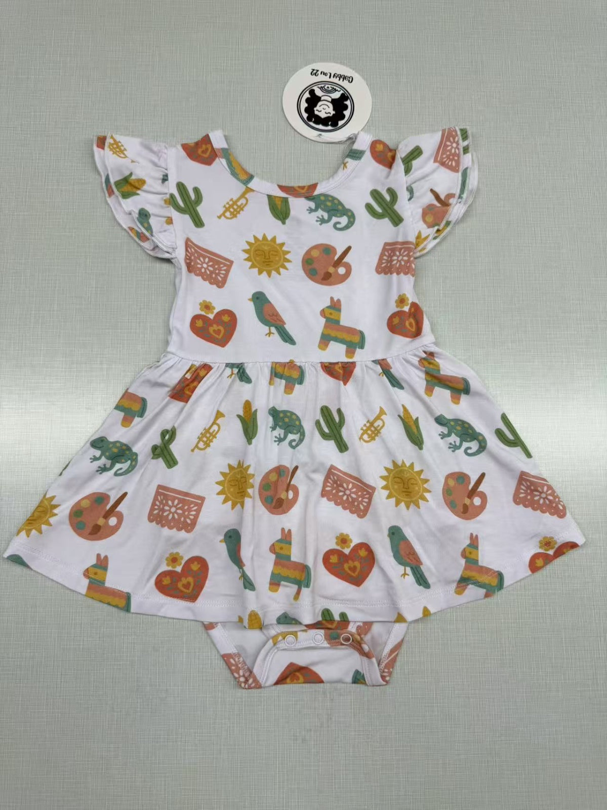 **PRE-SALE** Cariñito Short Sleeve Whirly Dress with Ruffle Shoulder and Onesie Bottom