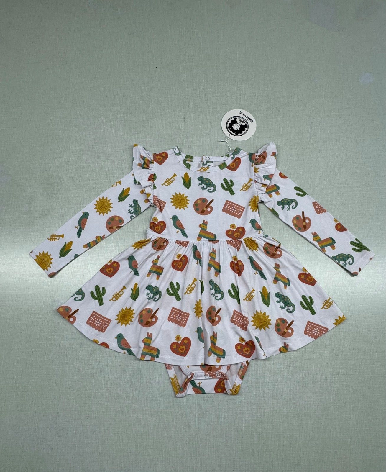 **PRE-SALE** Cariñito Long Sleeve Whirly Dress with Ruffle Shoulder and Onesie Bottom