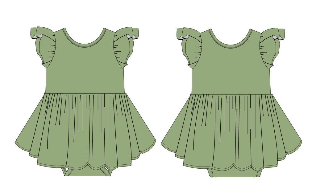 **PRE-SALE** Short Sleeve Whirly Dress with Ruffle Shoulder and Onesie Bottom