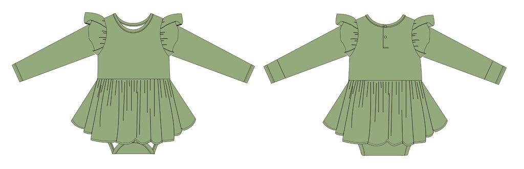 **PRE-SALE** Long Sleeve Whirly Dress with Ruffle Shoulder and Onesie Bottom